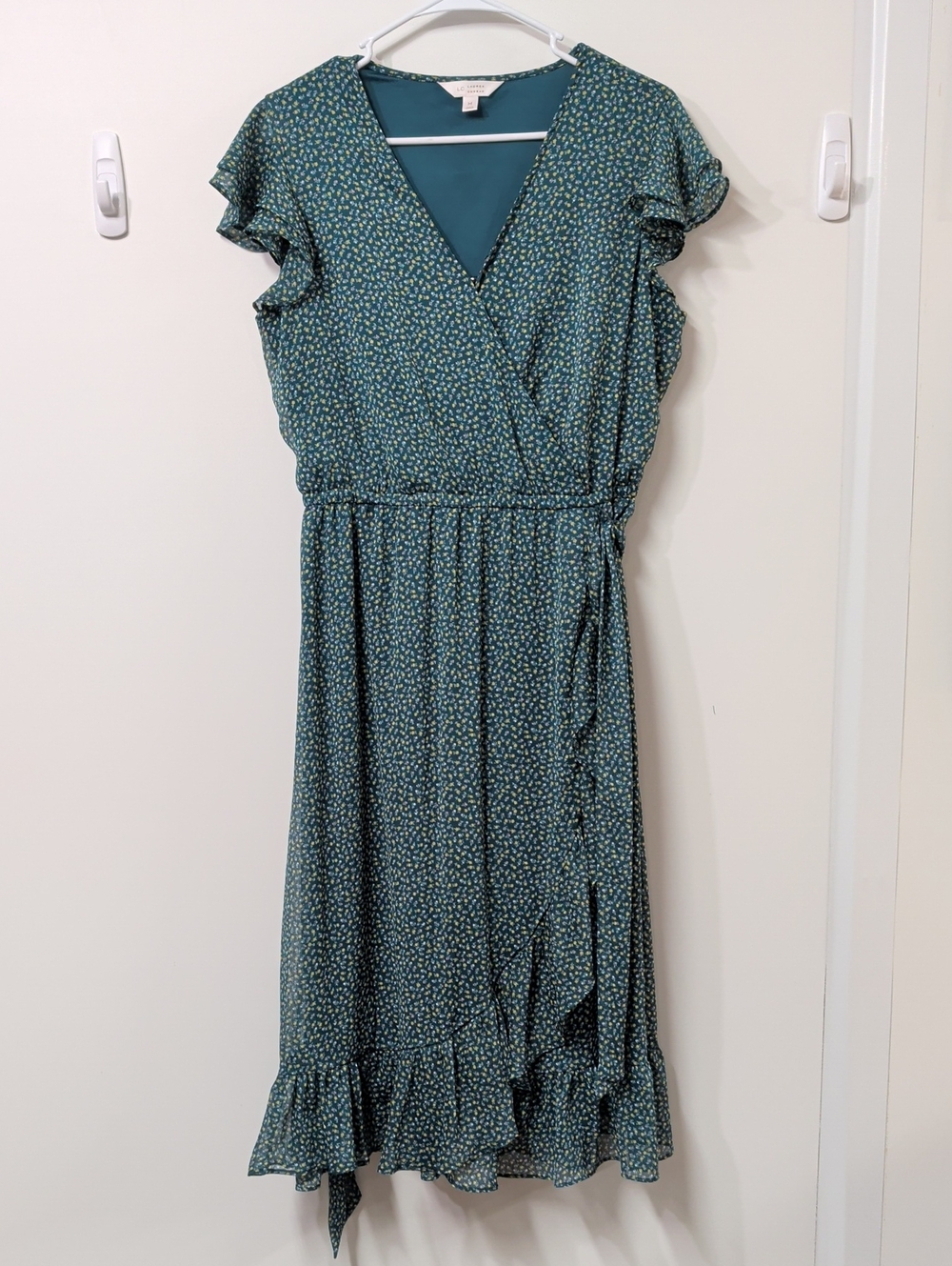 Lauren Ralph Lauren Ditsy Floral Flutter Sleeve Ruffle Midi Wrap Dress